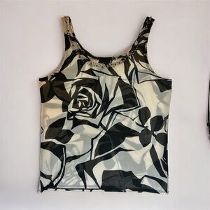 Vintage Y2K Sheer Mesh Rose Beaded Tank Top Gothic Fairy Size Small